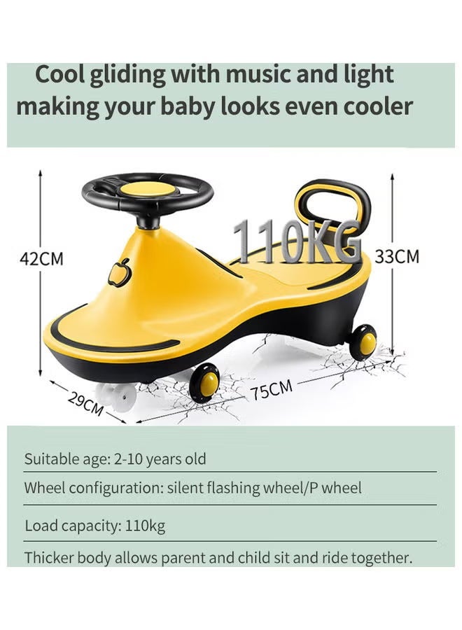 سيليكشن سيارة ملتوية للأطفال بالموسيقى والإضاءة – Ride On Wiggle Car بدون بدالات – لون أصفر – من 2 إلى 6 سنوات - Image 4